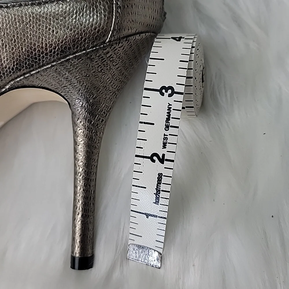 MICHAEL KORS Silver‎ Gold Metallic Party Embossed Open Toe Formal Prom Zip Heels